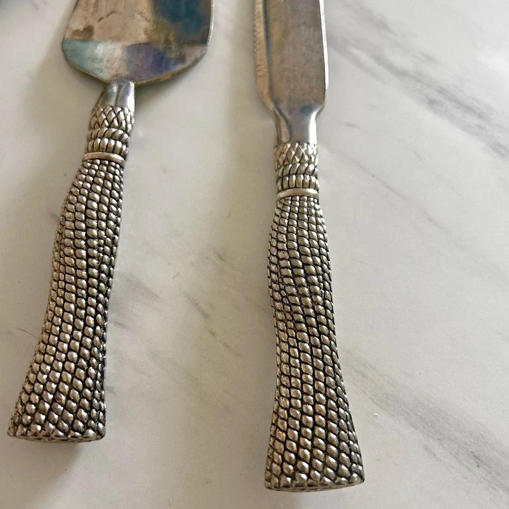 Vintage Silea Serving Set Silverplate Tassel Pattern Handles Meat Fork Spoons A
